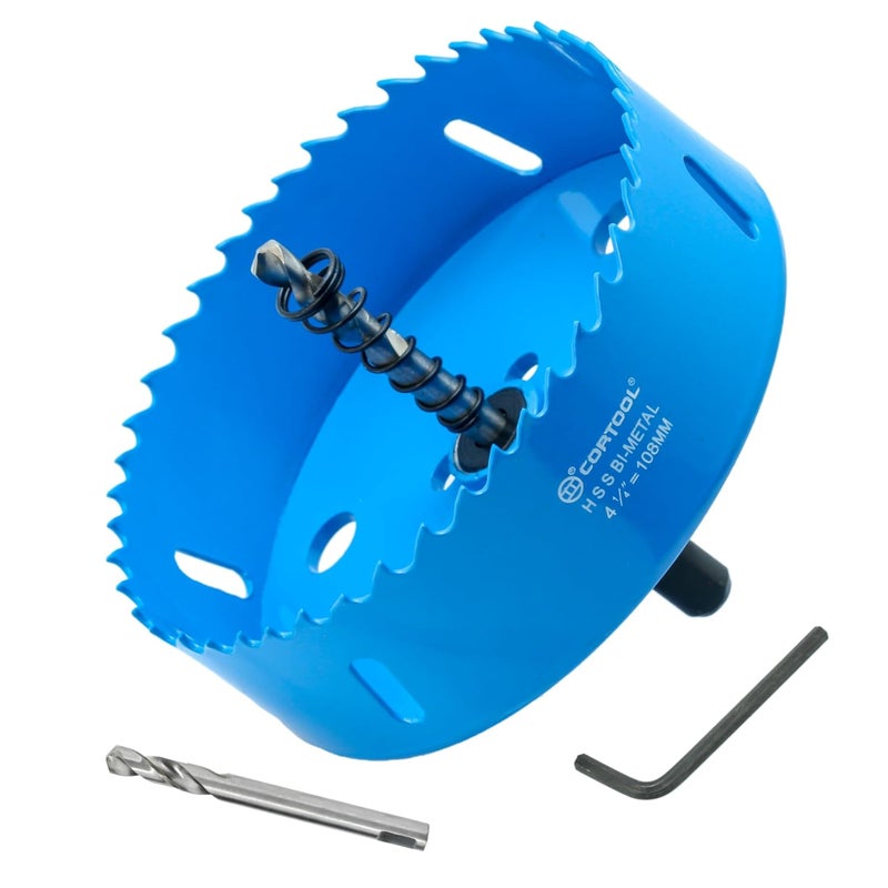 Cortool 4-1/4 Inch Hole Saw with Arbor for Metal and Wood Cutting, Bi-Metal Hole Cutter, 4-1/4" Hole Saw Kit for Drywall, Wood, PVC Boards, Fiberglass and Vent Pipes - Image 1